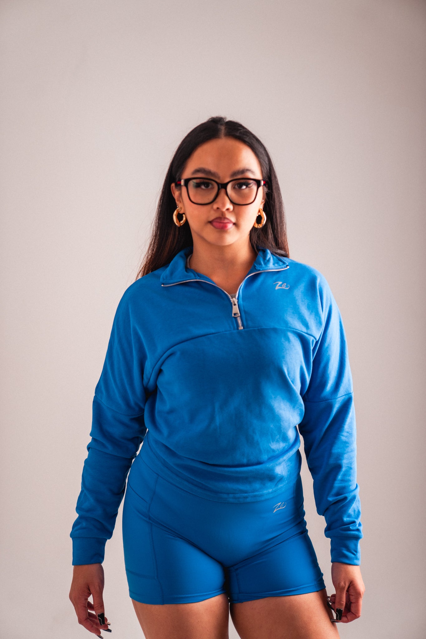 ZeTrillo Women's Gym Set 1/4 Zip Fleece: Blue Serenity