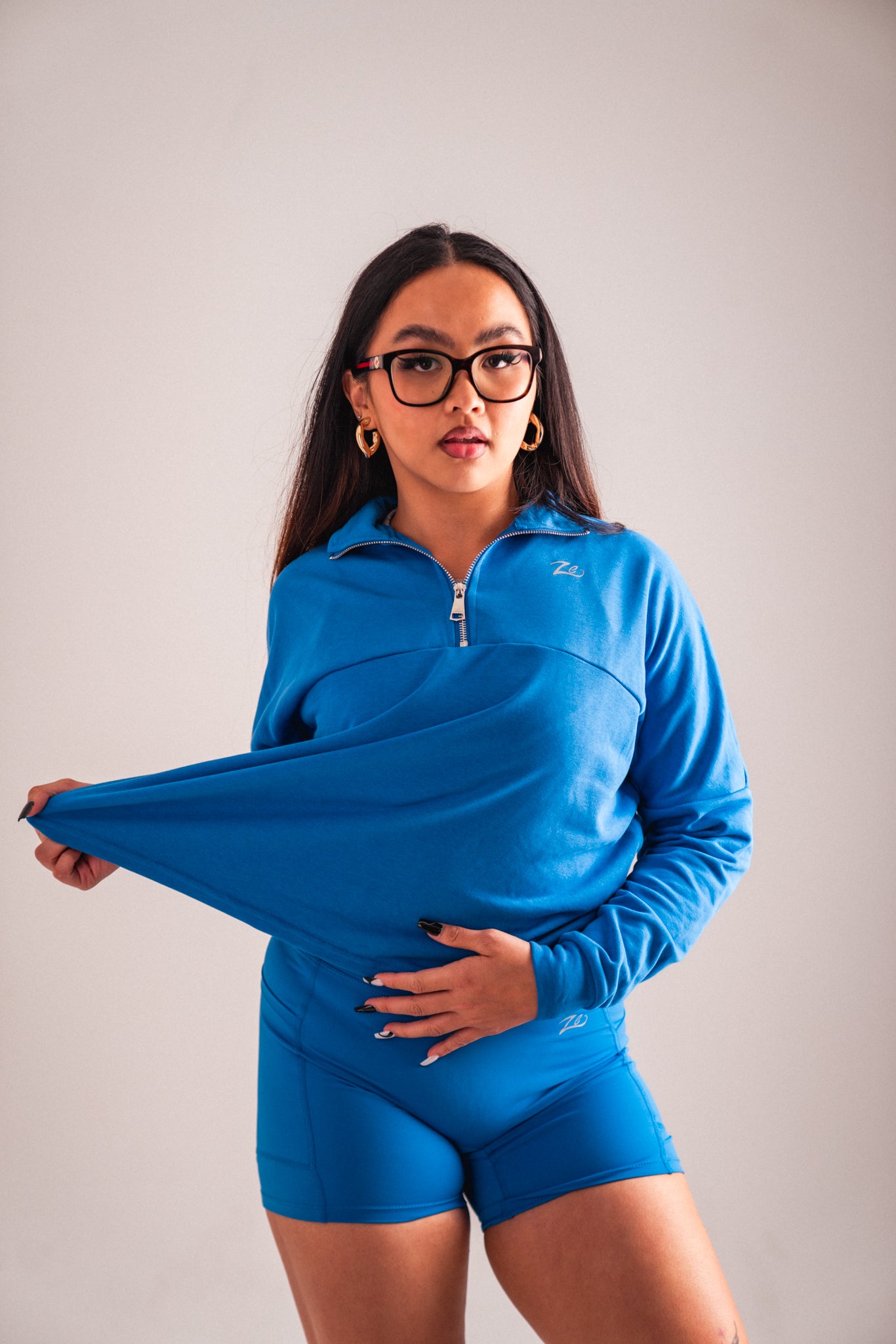 ZeTrillo Women's Gym Set 1/4 Zip Fleece: Blue Serenity