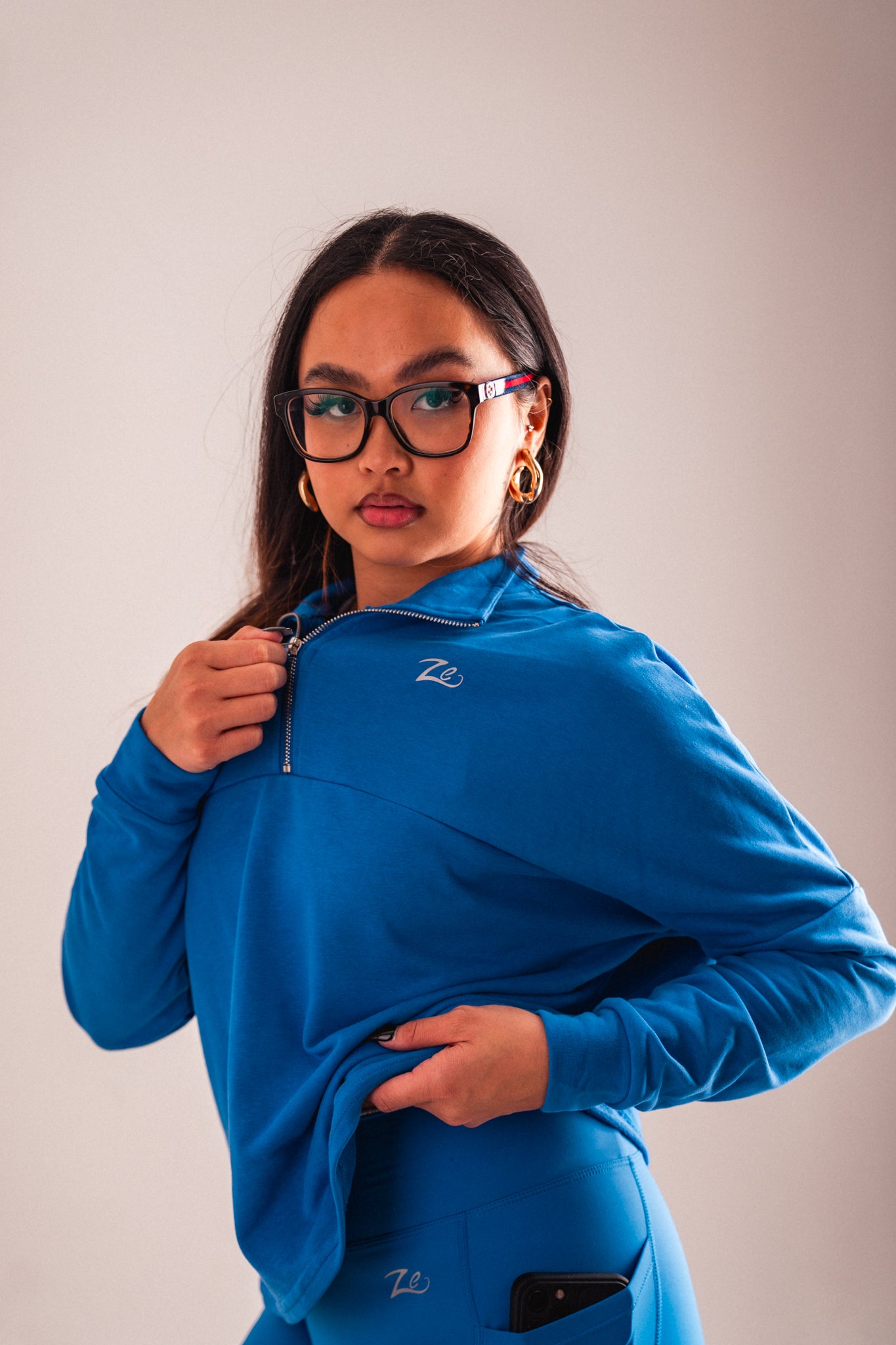 ZeTrillo Women's Gym Set 1/4 Zip Fleece: Blue Serenity