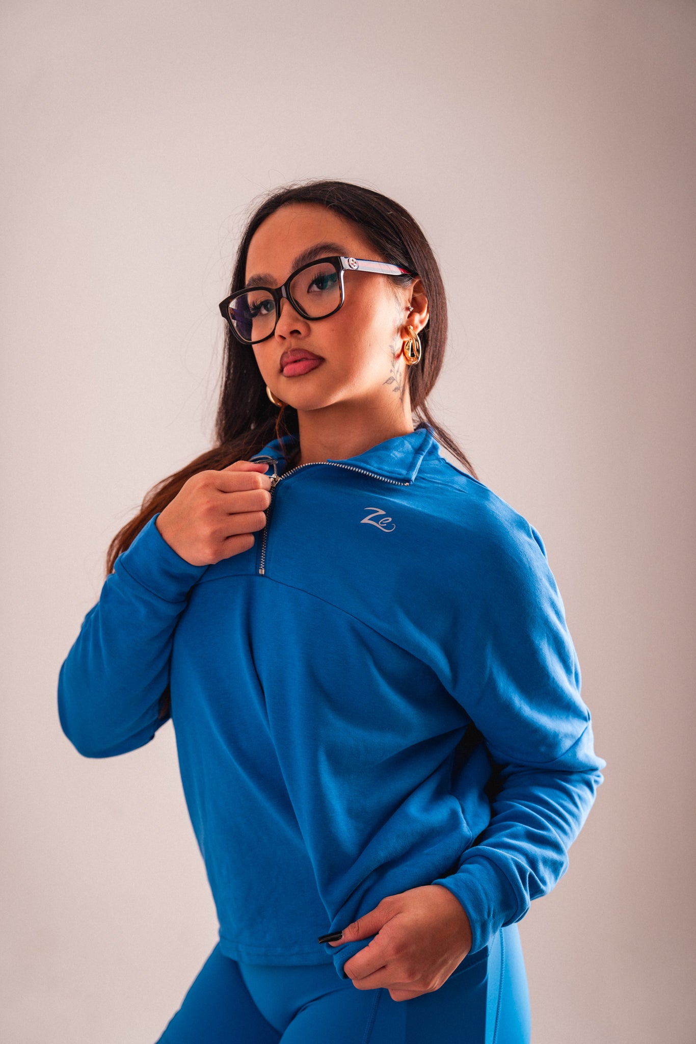 ZeTrillo Women's Gym Set 1/4 Zip Fleece: Blue Serenity