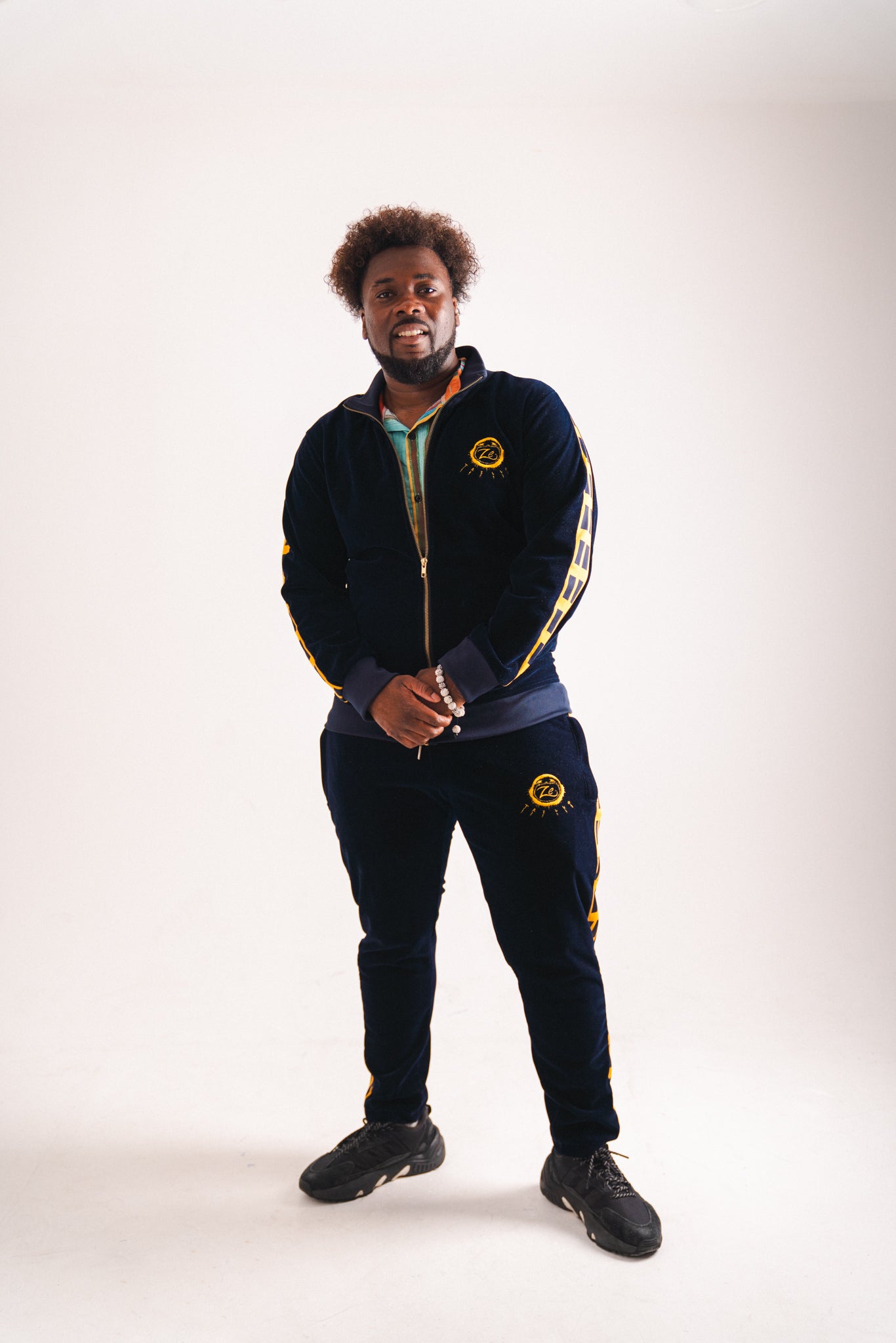 Luxury Velour Tracksuit: Navy Blue & Dark Yellow Edition