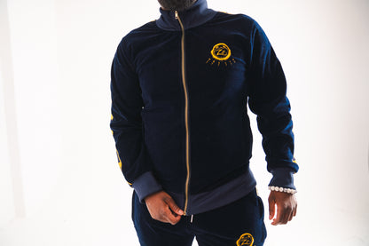 Luxury Velour Tracksuit: Navy Blue & Dark Yellow Edition