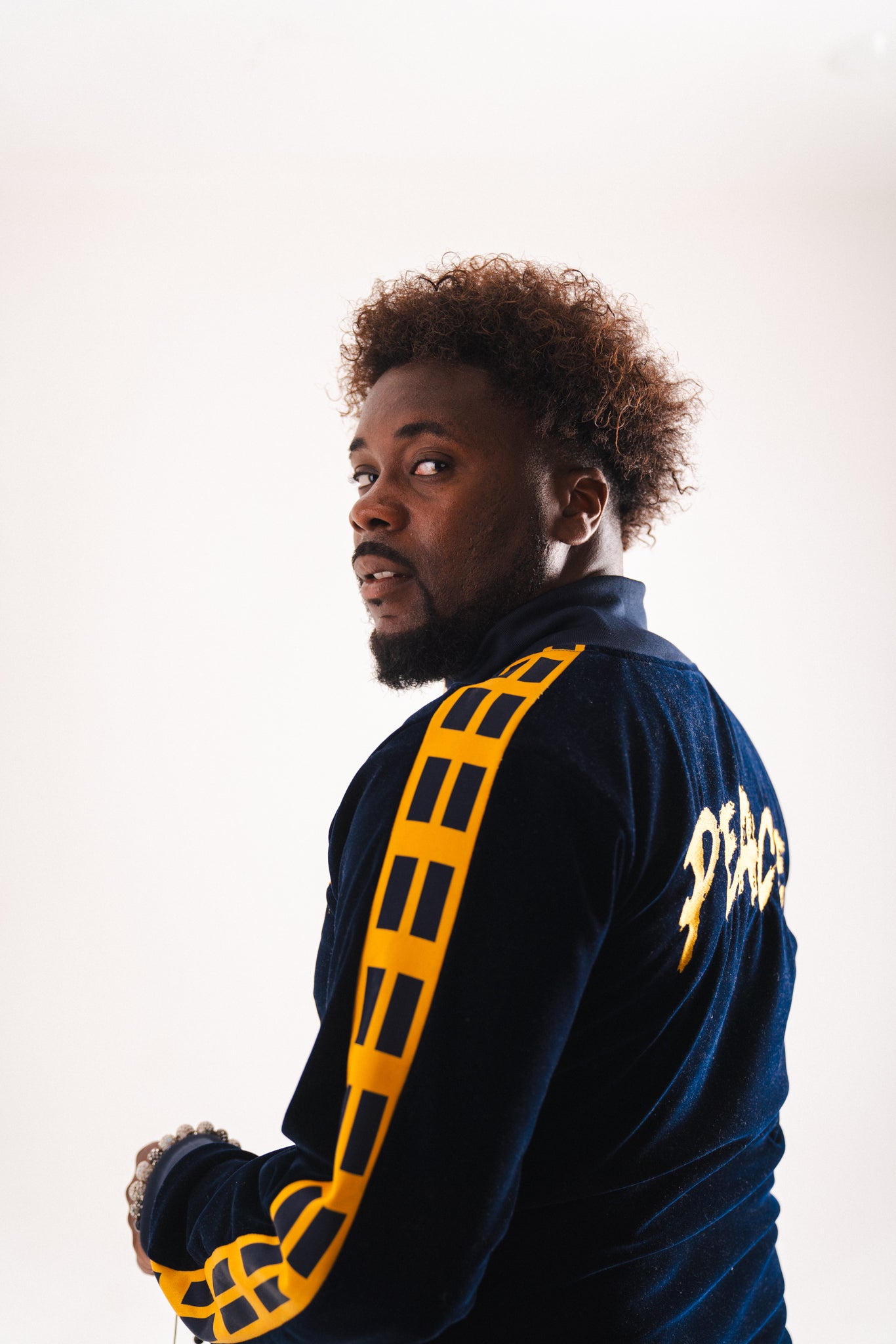 Luxury Velour Tracksuit: Navy Blue & Dark Yellow Edition